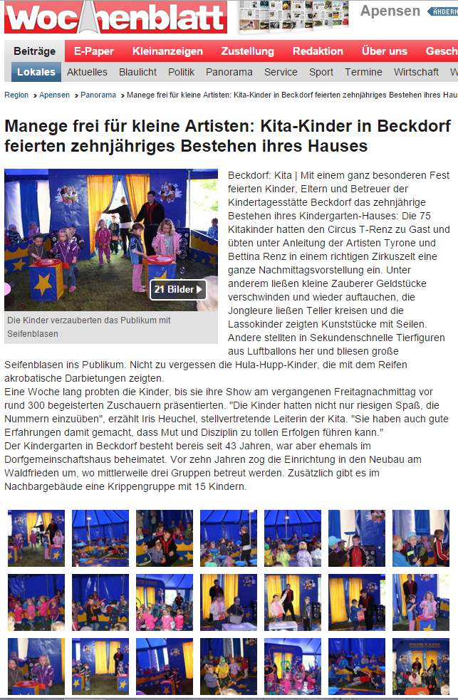 Zirkus in Beckdorf Projektwoche im Kindergarten